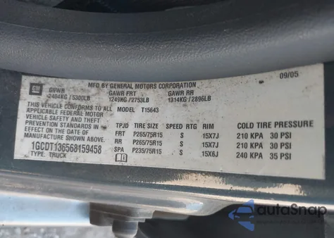 2006 Chevrolet Colorado Lt from USA, damaged, VIN 1GCDT136568159458